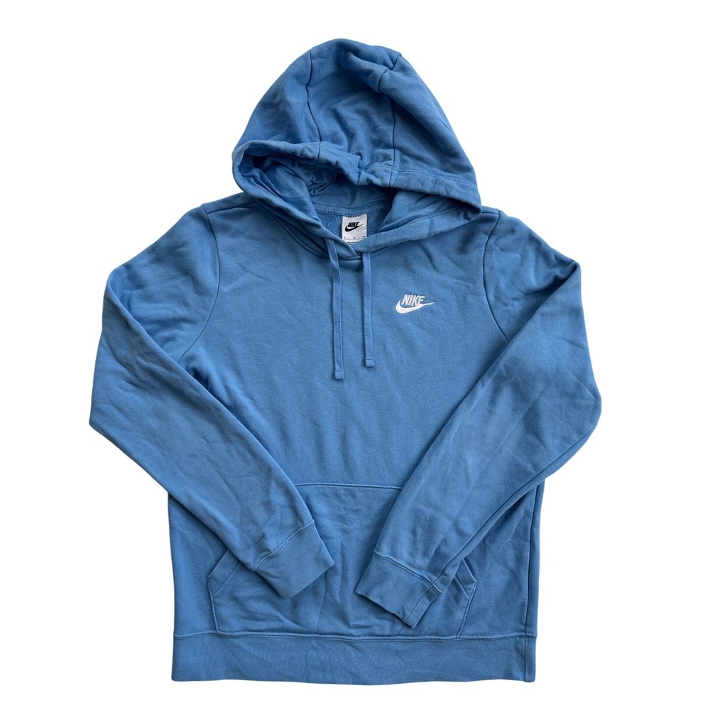 Nike Sportswear Essential Hoodie Women Small Blue Excellent French Terry Logo
